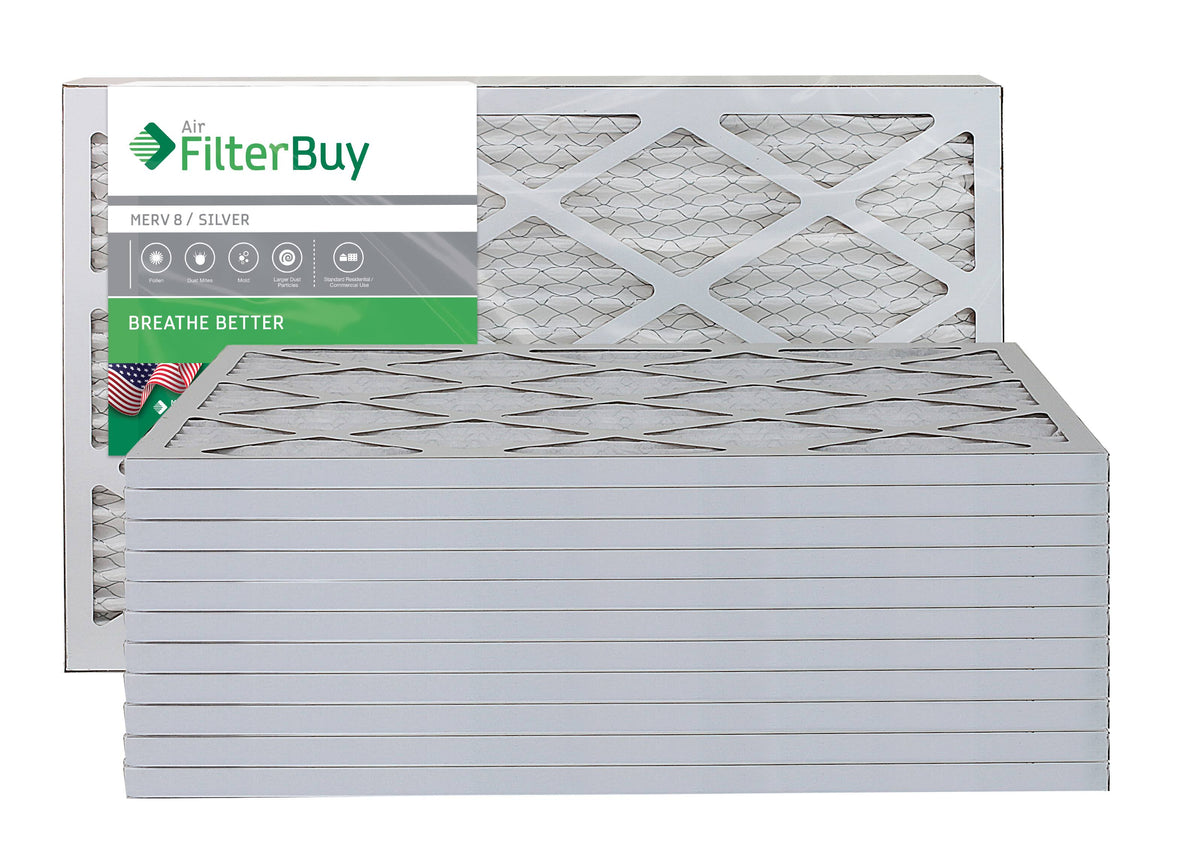 Silver MERV 8 17x25x1 Pleated AC Furnace Air Filter, Pack of 12 R32455