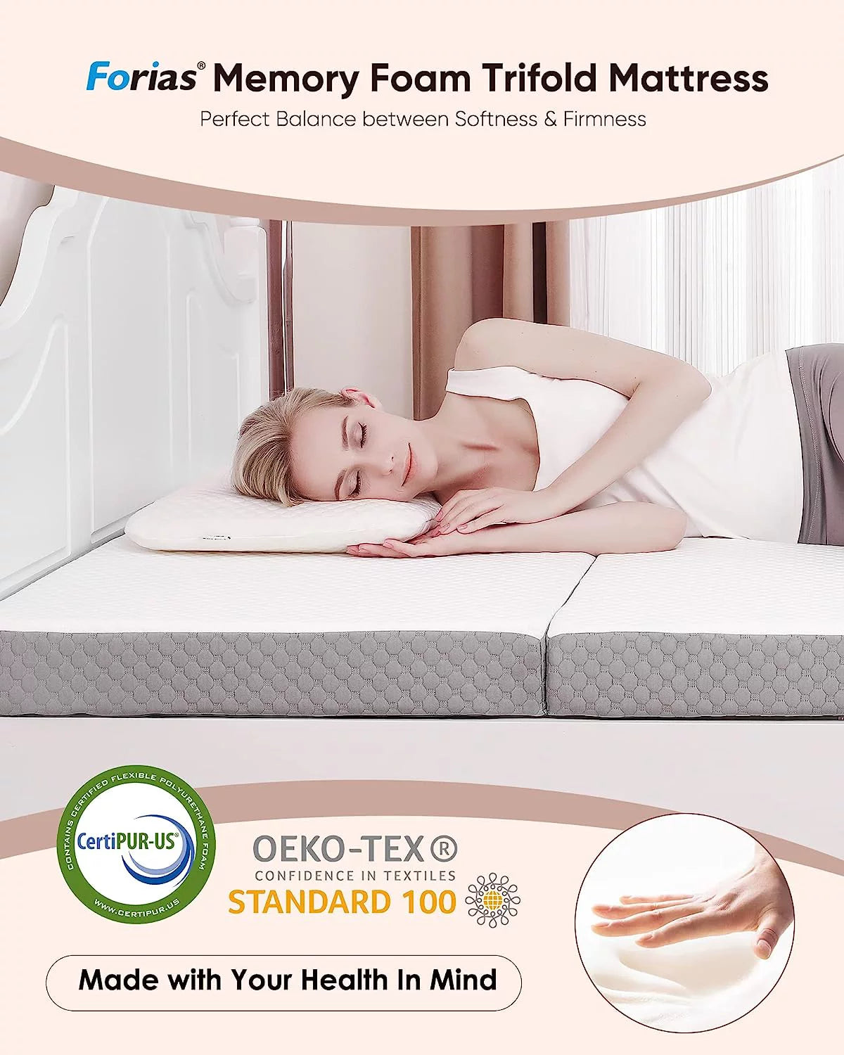 Twin Size 4 inch Foldable Memory Foam Mattress with Washable Cover U8240