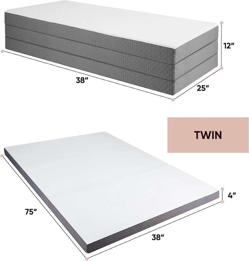 Twin Size 4 inch Foldable Memory Foam Mattress with Washable Cover U8240