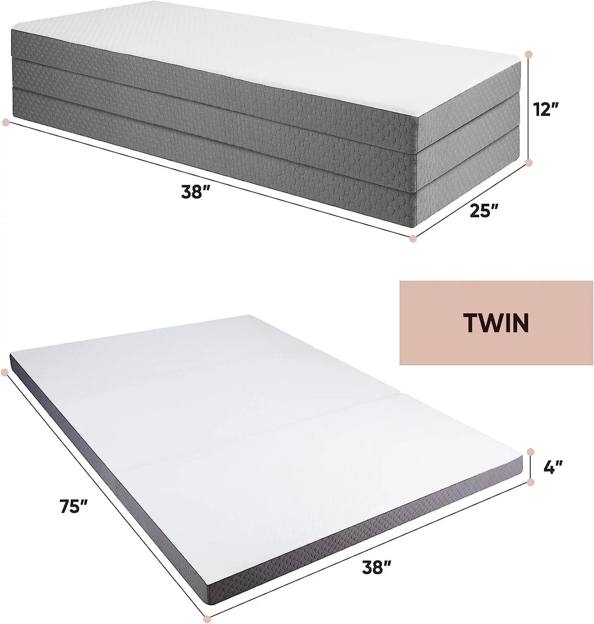 Twin Size 4 inch Foldable Memory Foam Mattress with Washable Cover U8240