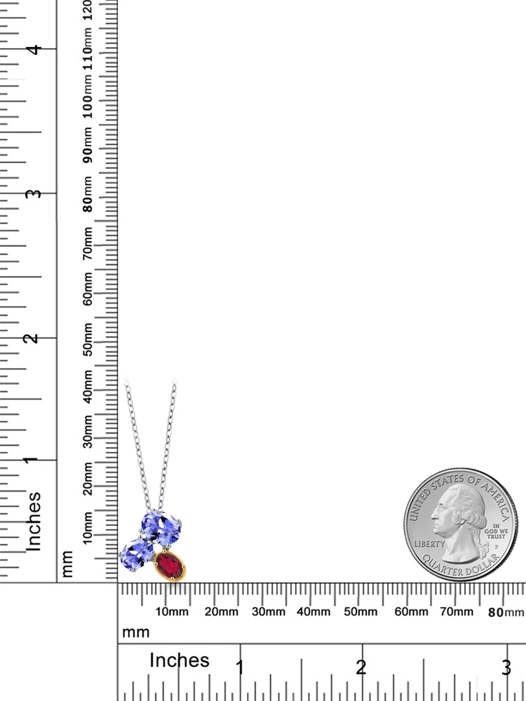 925 Silver 10K Yellow Gold Blue Tanzanite Ruby Red Mystic Topaz Pendant Necklace with 18 inch Chain A6193