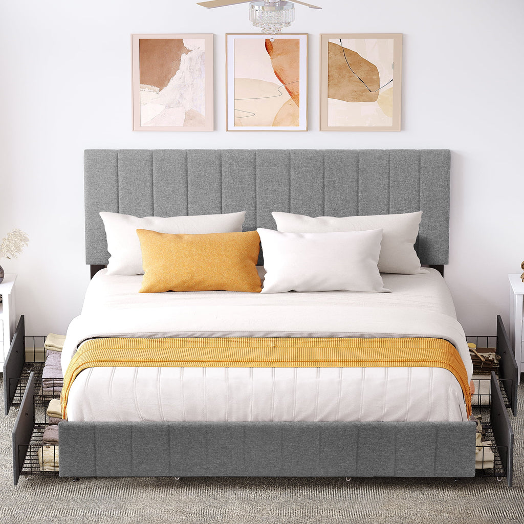 King Size Upholstered Bed Frame with 4 Storage Drawers R781