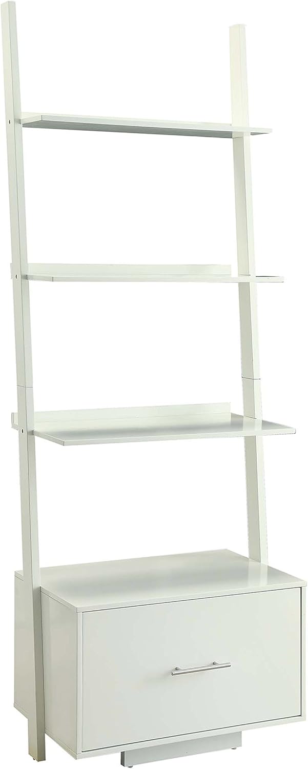 Dark Walnut Ladder Bookcase with File Drawer V81610