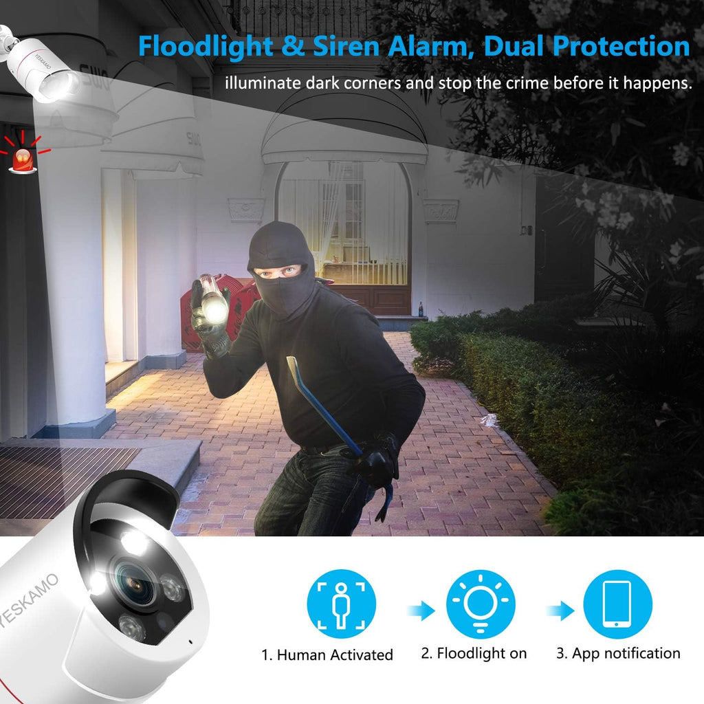 5MP PoE Security Camera System, 4pcs Wired Outdoor PoE IP Cameras, 8CH NVR with 2TB Hard Drive, Color Night Vision K523826