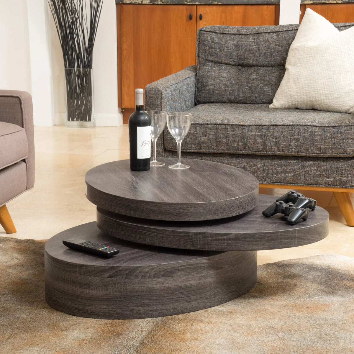 Oval Rotating Wood Coffee Table C88580