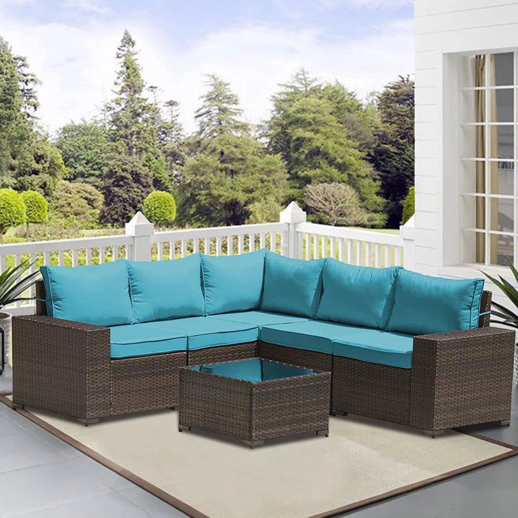 6 Pieces All-Weather PE Rattan Patio Sofa Set with Coffee Table & Cushions K377
