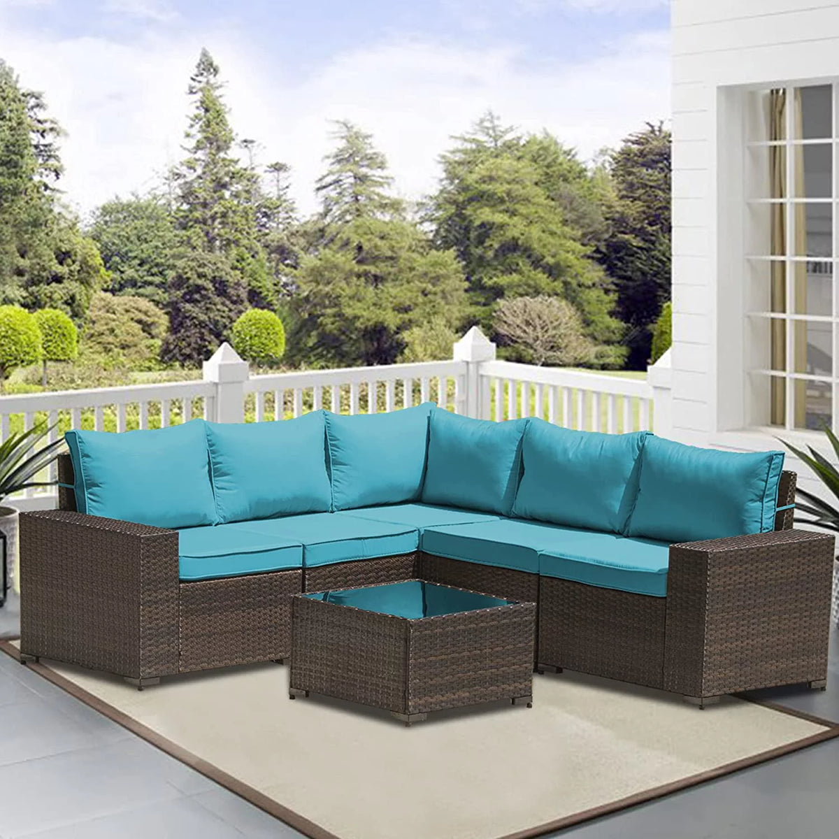 6 Pieces All-Weather PE Rattan Patio Sofa Set with Coffee Table & Cushions K377