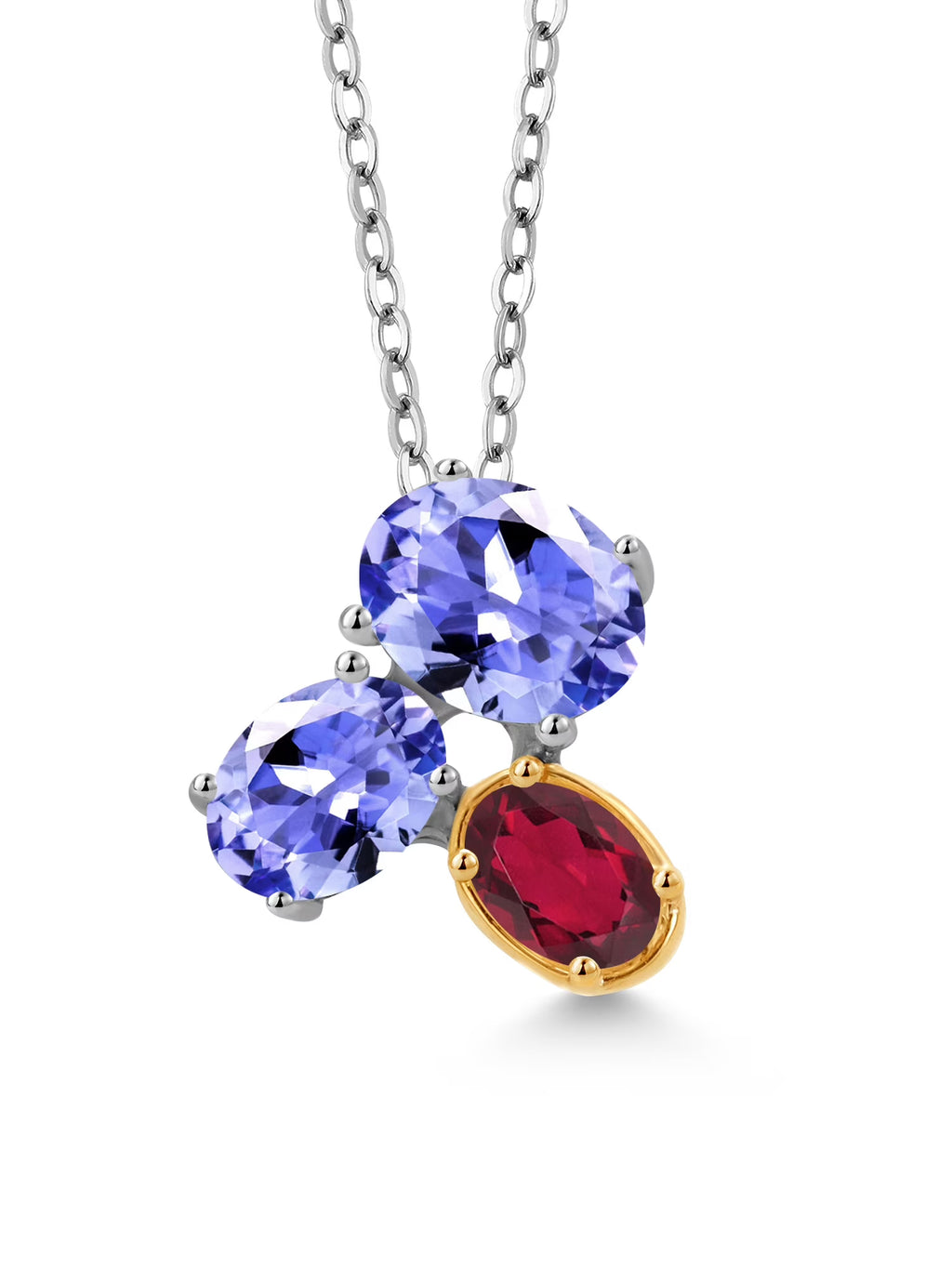 925 Silver 10K Yellow Gold Blue Tanzanite Ruby Red Mystic Topaz Pendant Necklace with 18 inch Chain A6193