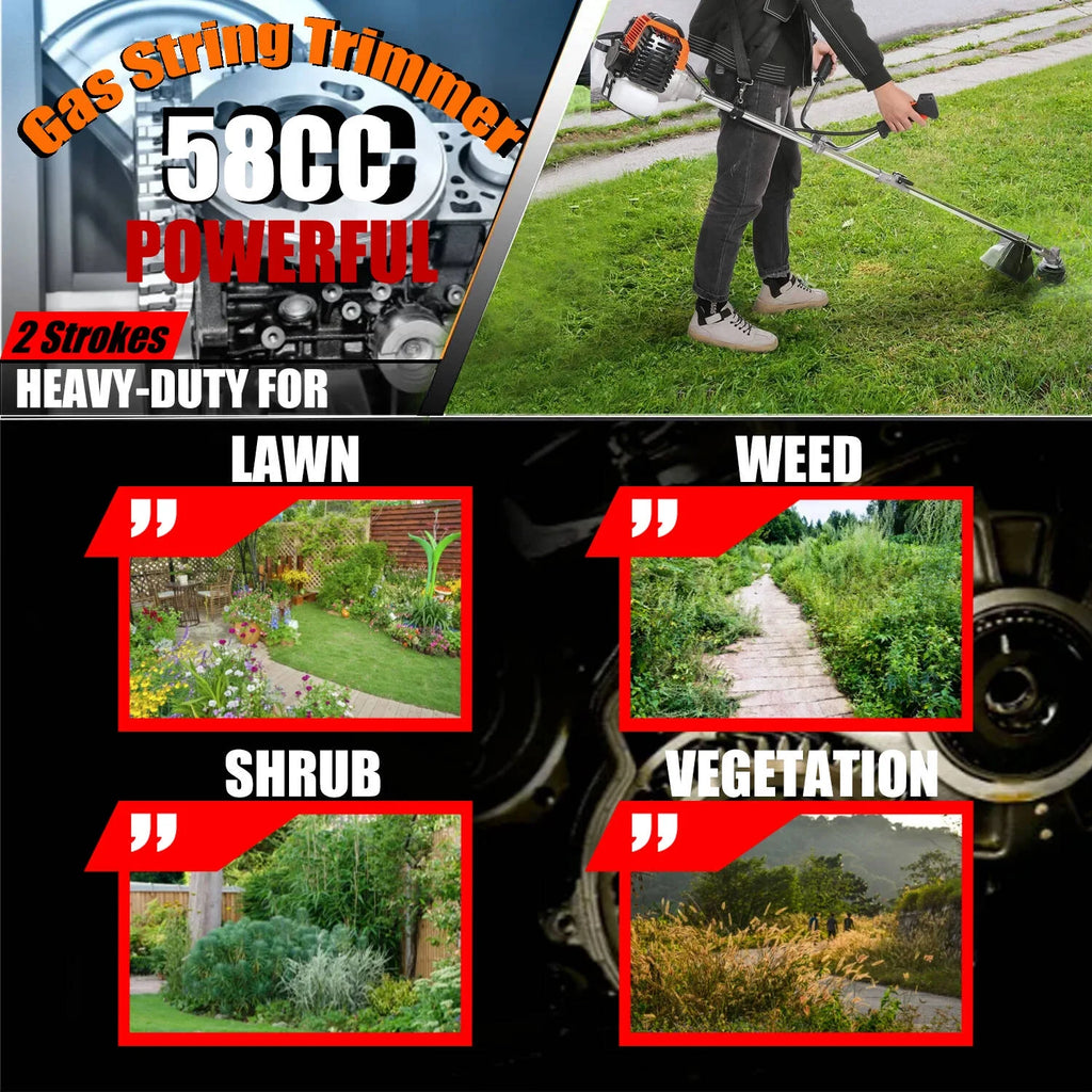 58cc Gas Powered 4-in-1 String Trimmer with 4 Detachable Head K498