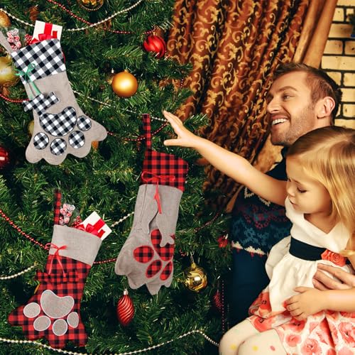 3 Pieces Pet Christmas Stockings Paw Pattern I221