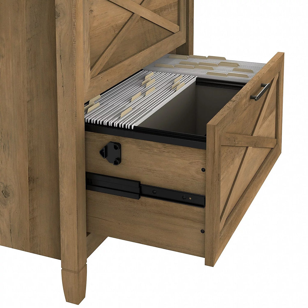 L Desk with Lateral File Cabinet in Reclaimed Pine Engineered Wood W819236