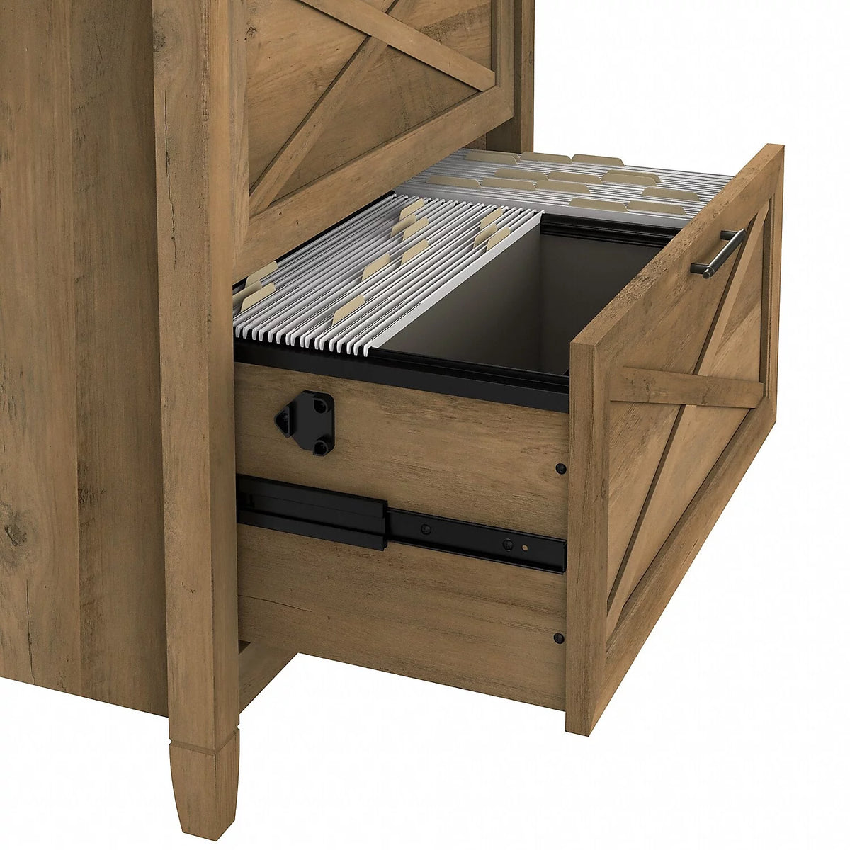 L Desk with Lateral File Cabinet in Reclaimed Pine Engineered Wood W819236