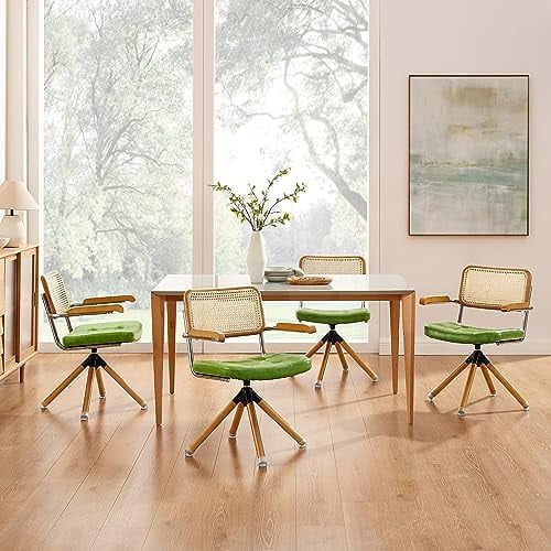Rattan Faux Leather Office Chair with Wood Legs D781