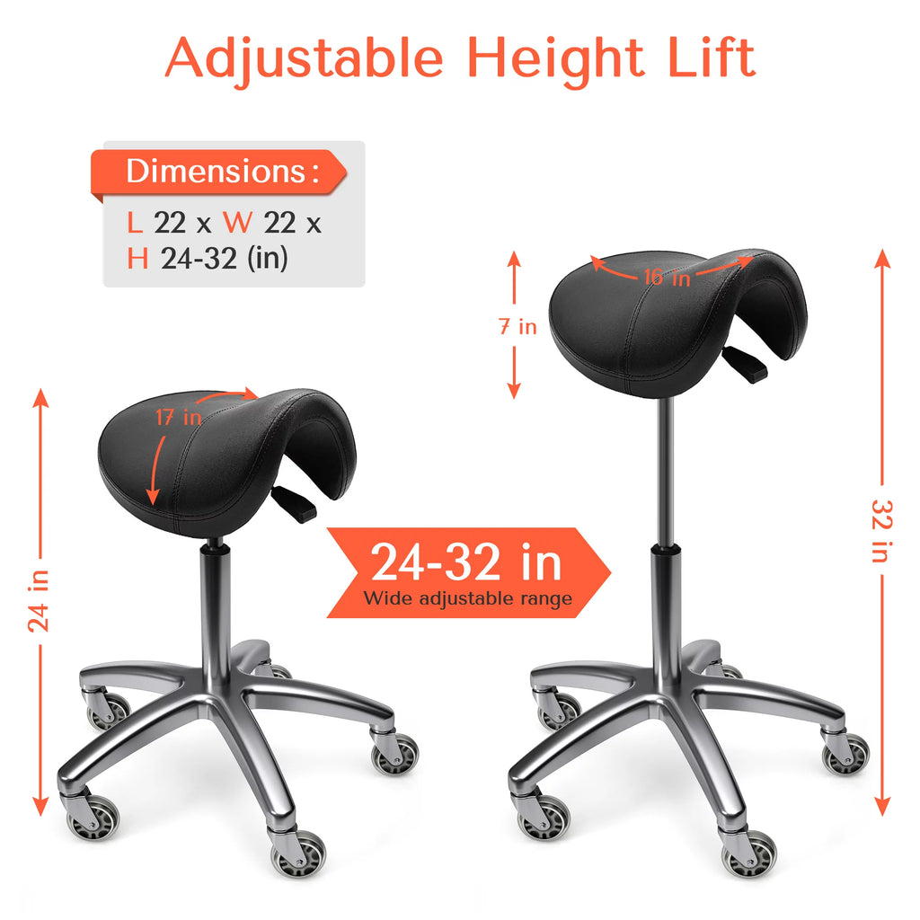 Black Ergonomic Saddle Stool with Wheels V6929