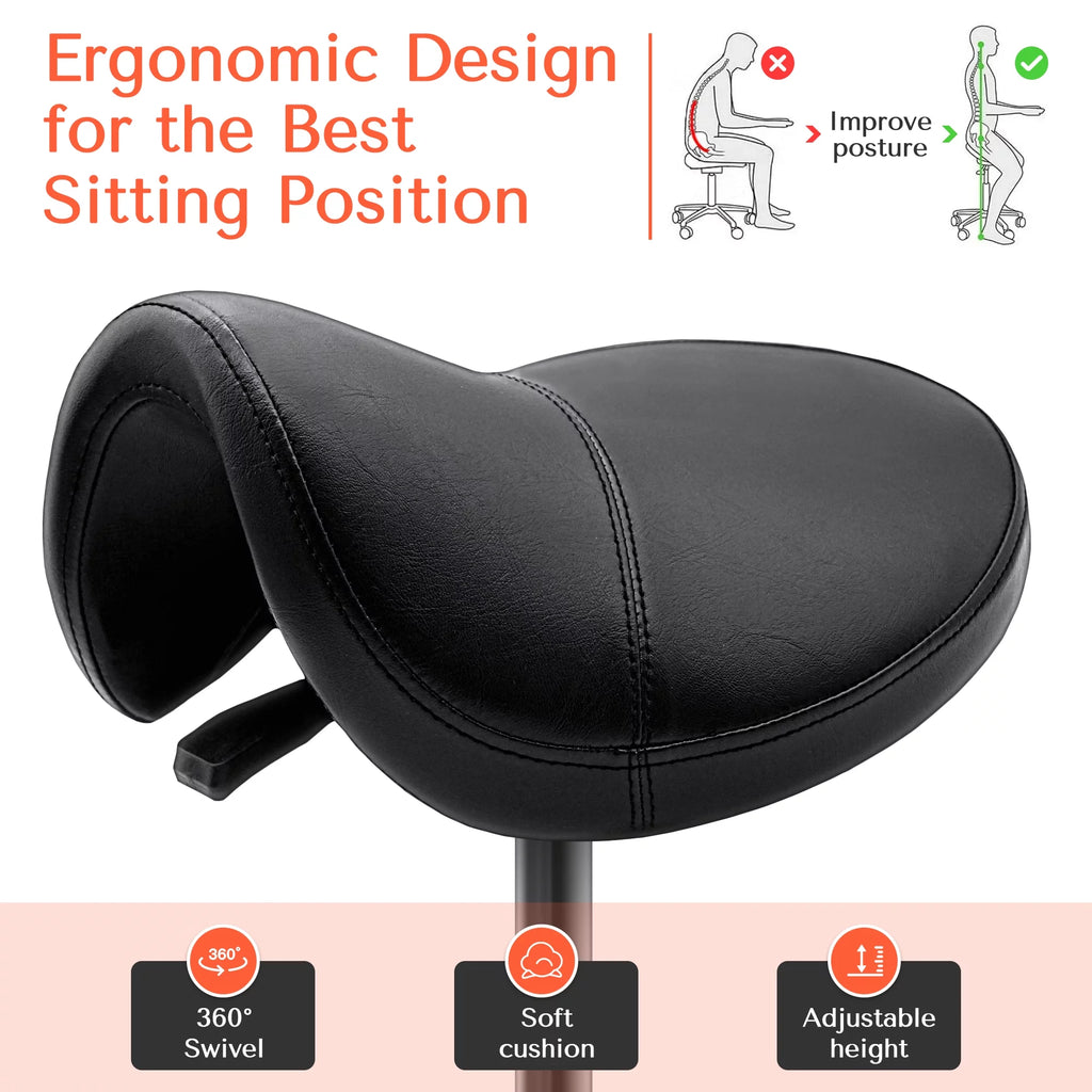 Black Ergonomic Saddle Stool with Wheels V6929