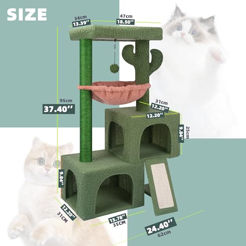 37.4" Green Cat Tree Tower with Condos S2208