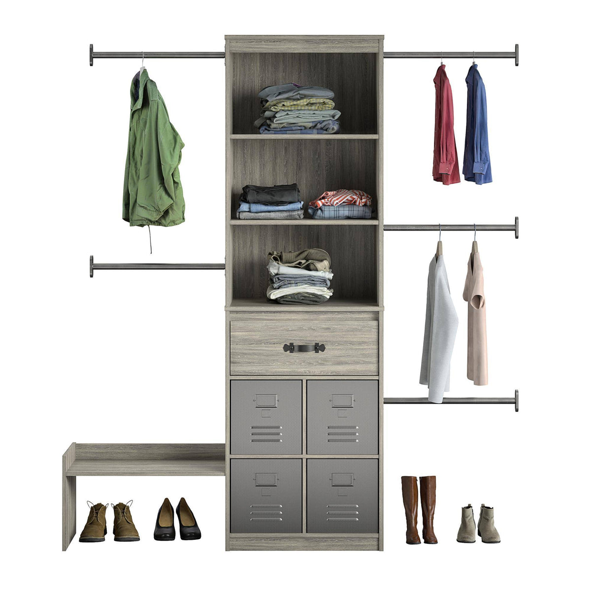 Grey Oak Kids Closet Organizer System Z730319
