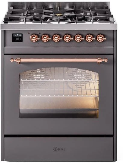30 Dual Fuel Natural Gas Range Matte Graphite Copper Trim O525