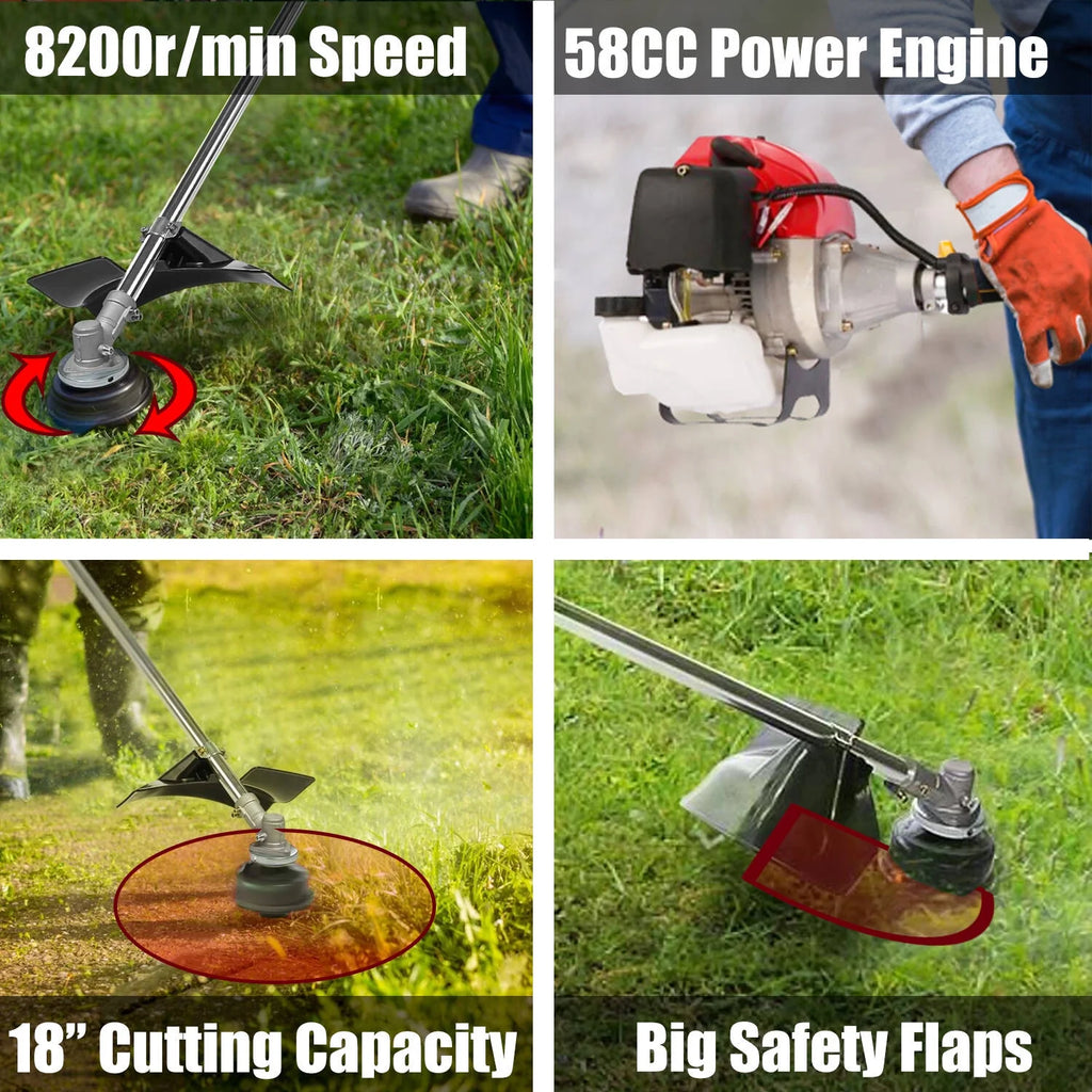 58cc Gas Powered 4-in-1 String Trimmer with 4 Detachable Head K498