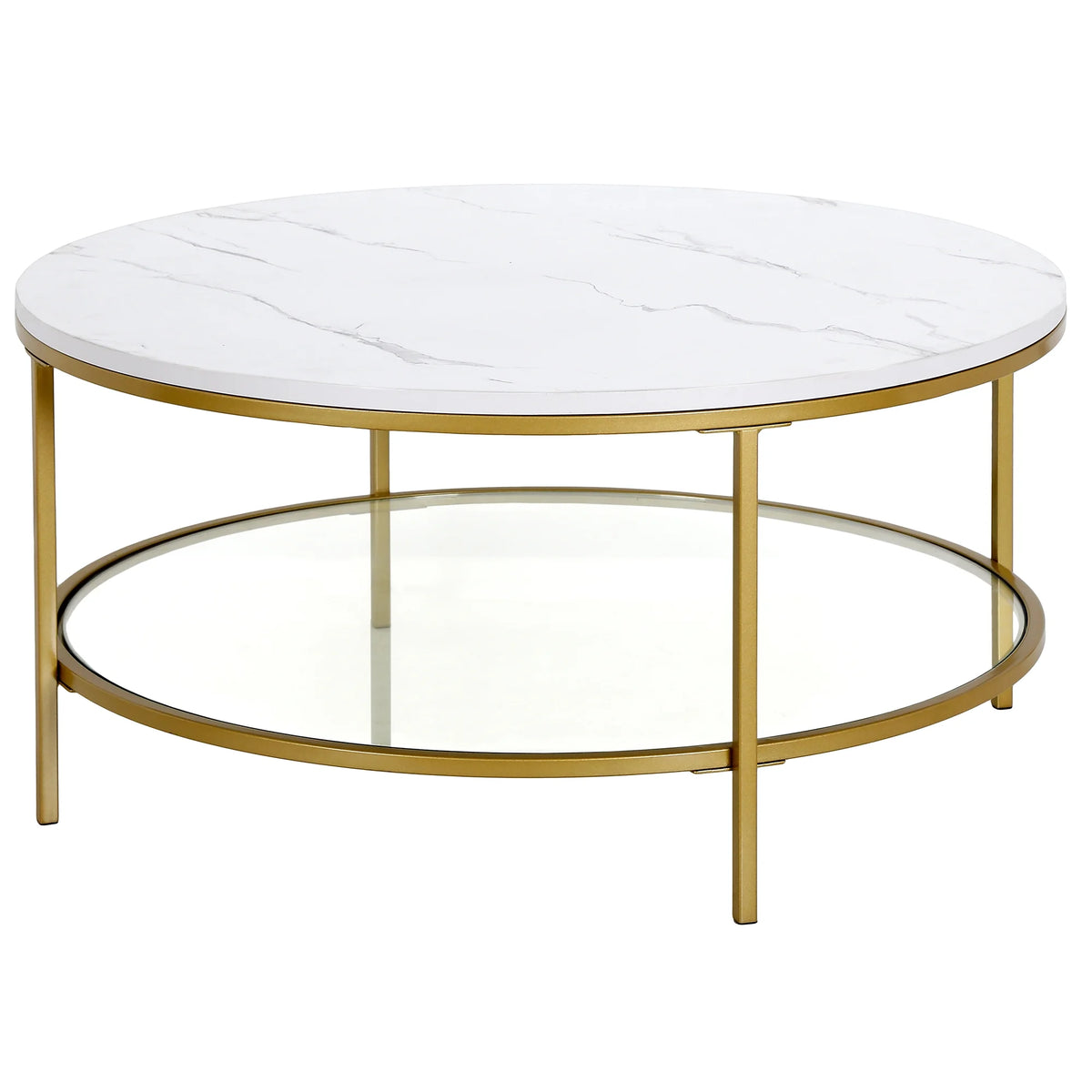 36" Wide Round Coffee Table with Faux Marble Top I57036