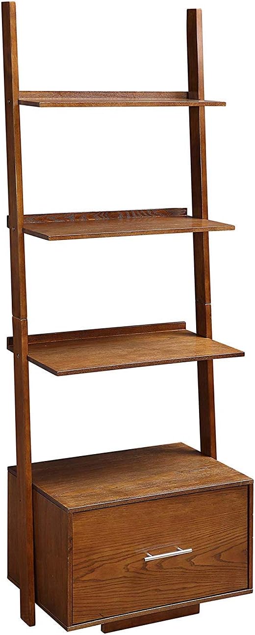 Dark Walnut Ladder Bookcase with File Drawer V81610