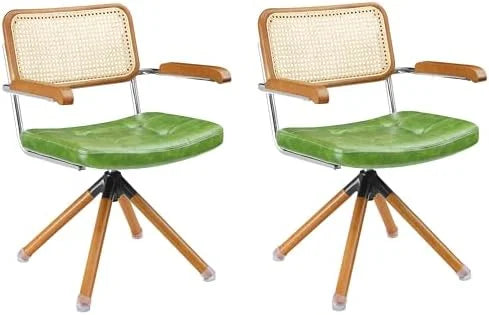 Rattan Faux Leather Office Chair with Wood Legs D781