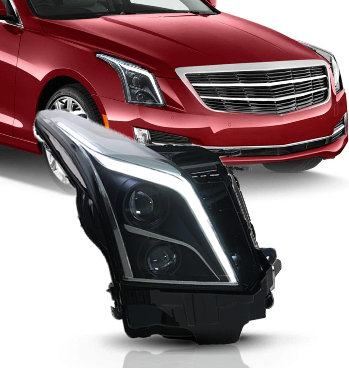 LED Headlights Assembly with Red Demon Eyes and Sequential Turn Signal Y6804