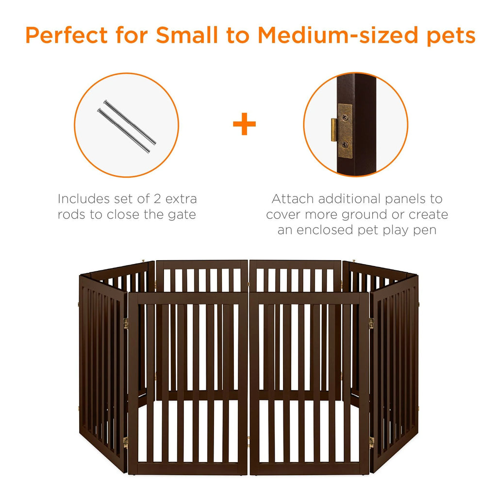 Espresso 4-Panel Freestanding Wooden Pet Gate with Walk Through Door C461