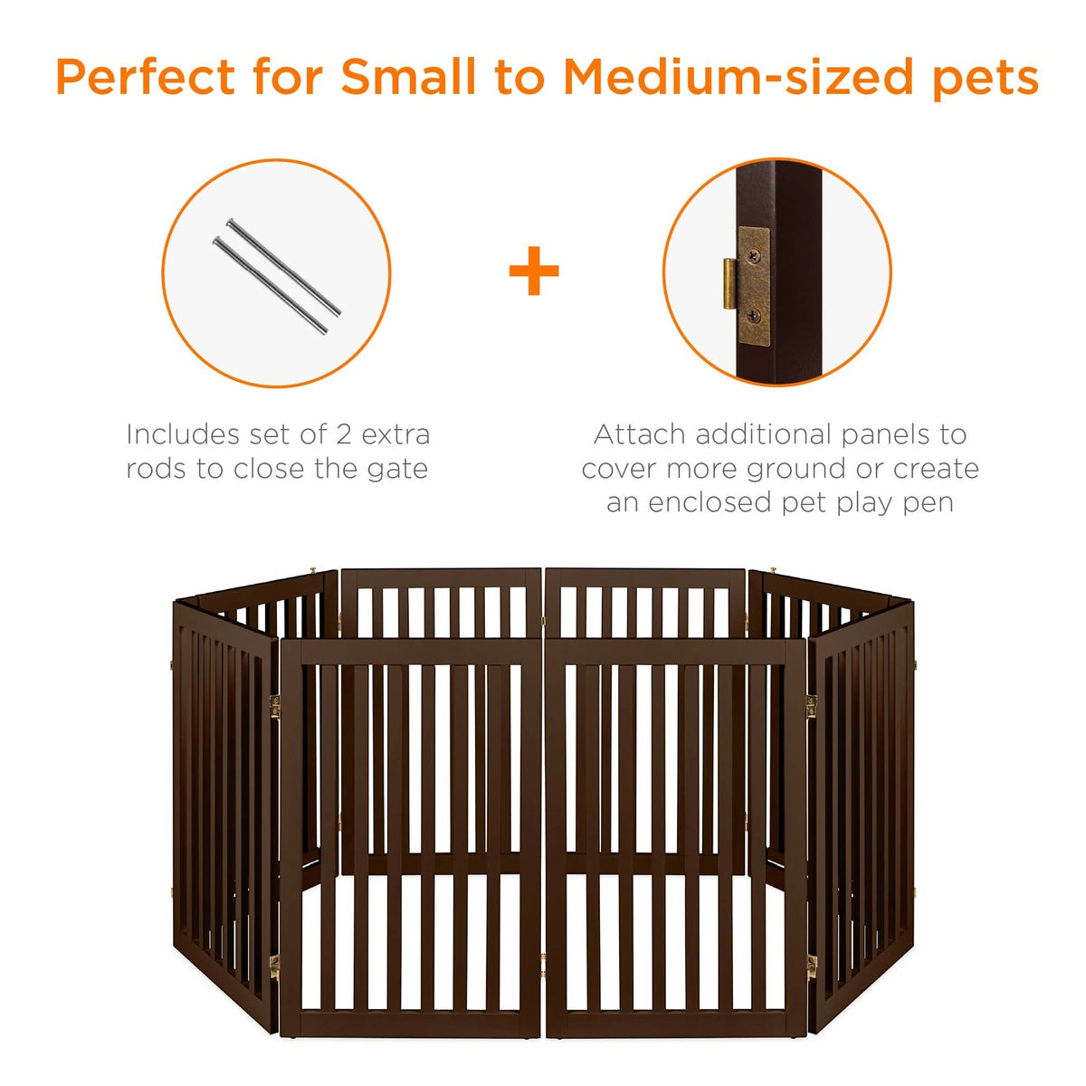 Espresso 4-Panel Freestanding Wooden Pet Gate with Walk Through Door C461