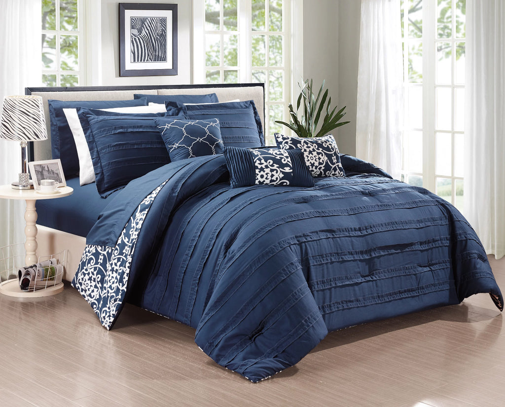 10-Piece Reversible Pinch Pleat Queen Comforter Set B2819