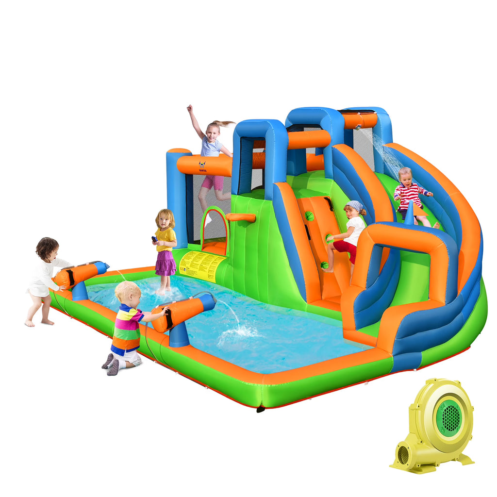 Inflatable Water Slide Bounce Castle with Dual Climbing Walls and 735W Blower I323