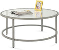 36in Round Tempered Glass Coffee Table with Metal Frame B496