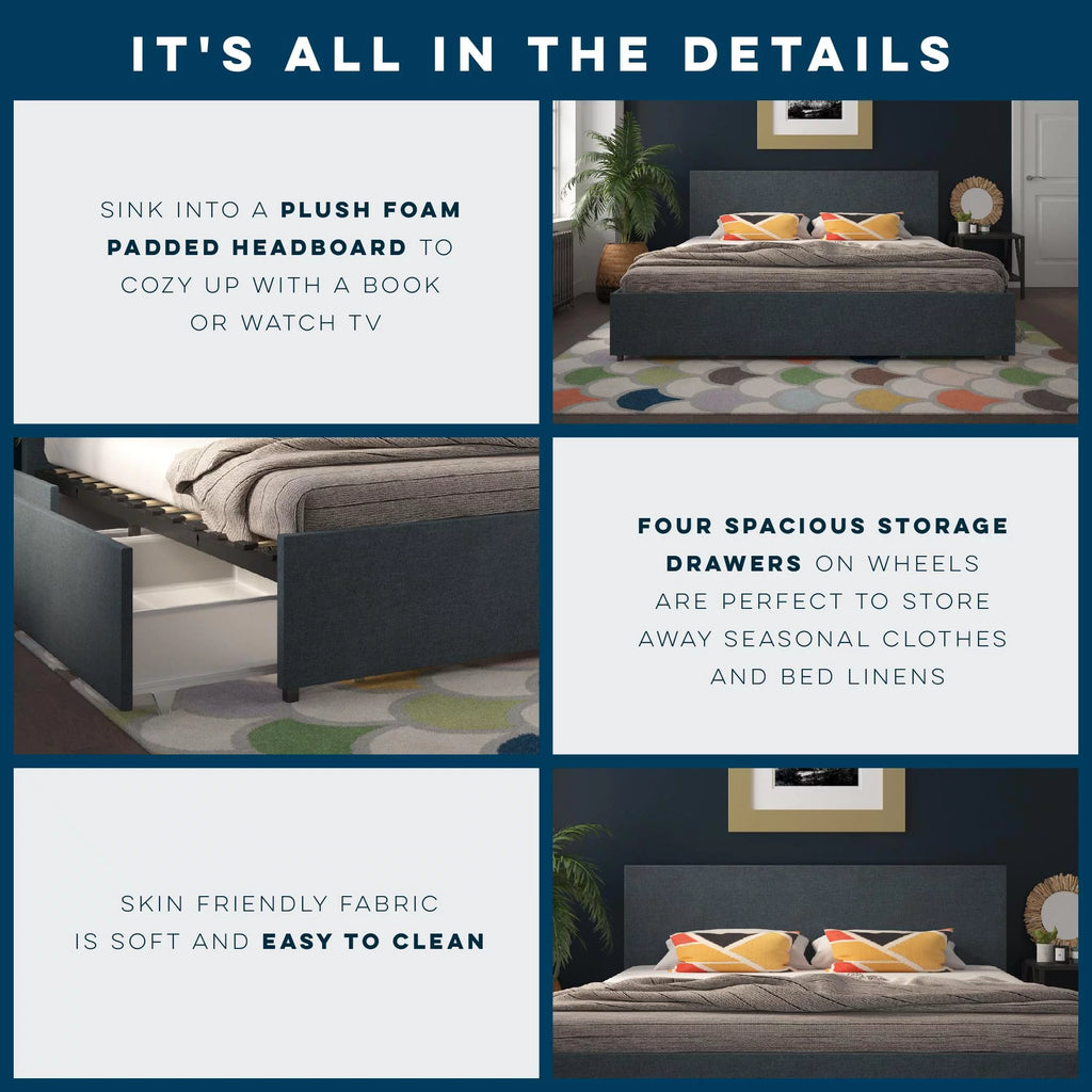 Dark Grey Linen Upholstered Storage Bed Frame B989046