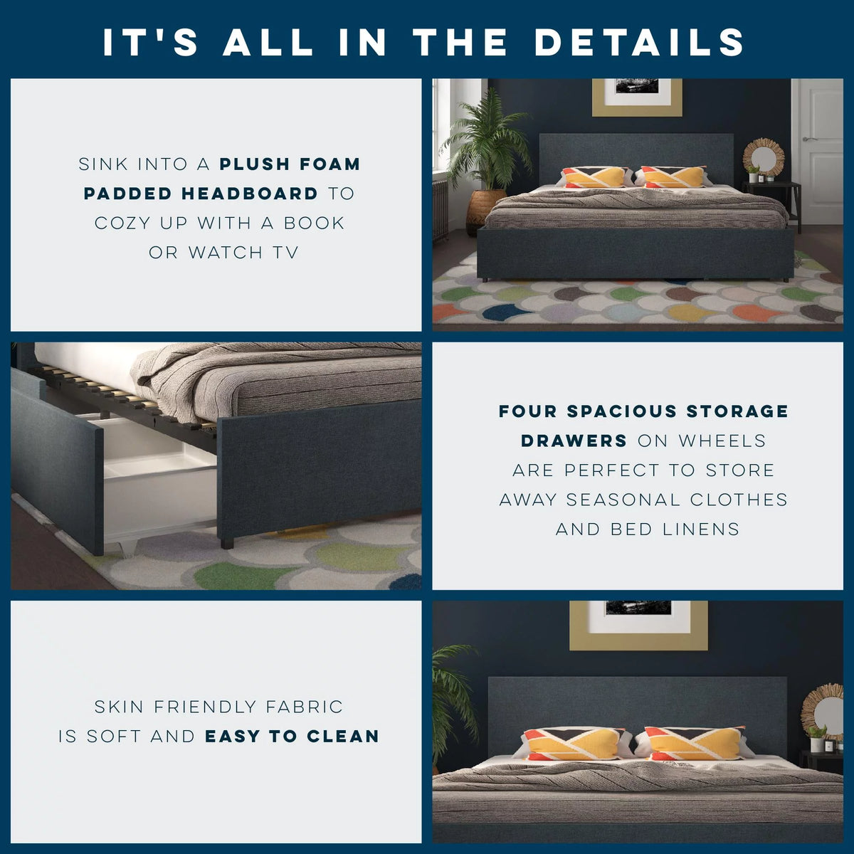 Dark Grey Linen Upholstered Storage Bed Frame B989046