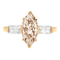 2.0ct Marquise Cut Champagne Simulated Diamond 18k Yellow Gold 3 Stone Ring S23584