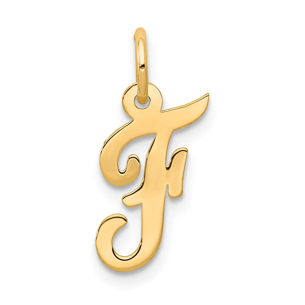 14K Yellow Gold Script Letter F Initial Pendant Charm With 10K Yellow Gold Rope Chain Necklace 20'' L123797