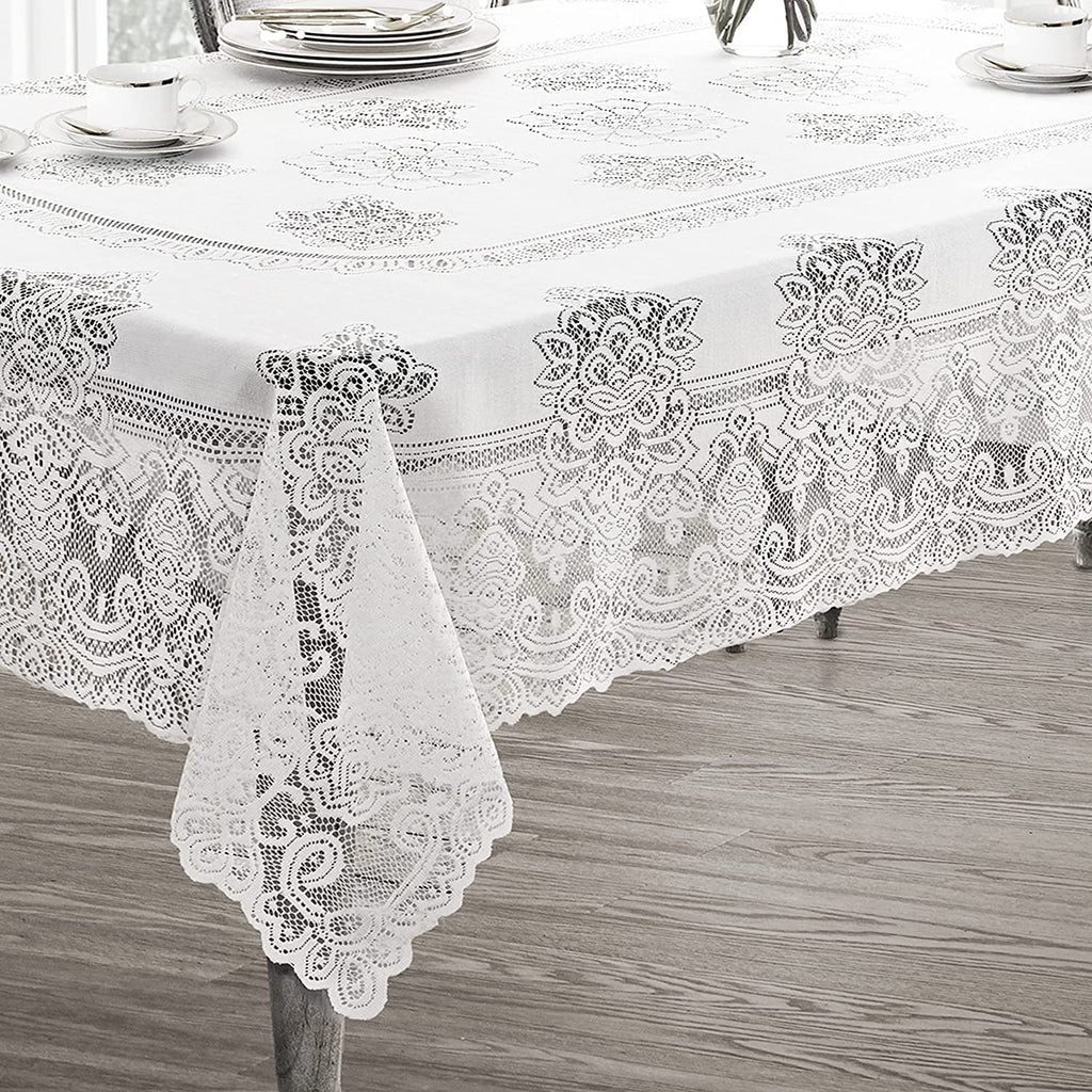 White Polyester Lace Tablecloth 52 x 70 Inch U5819