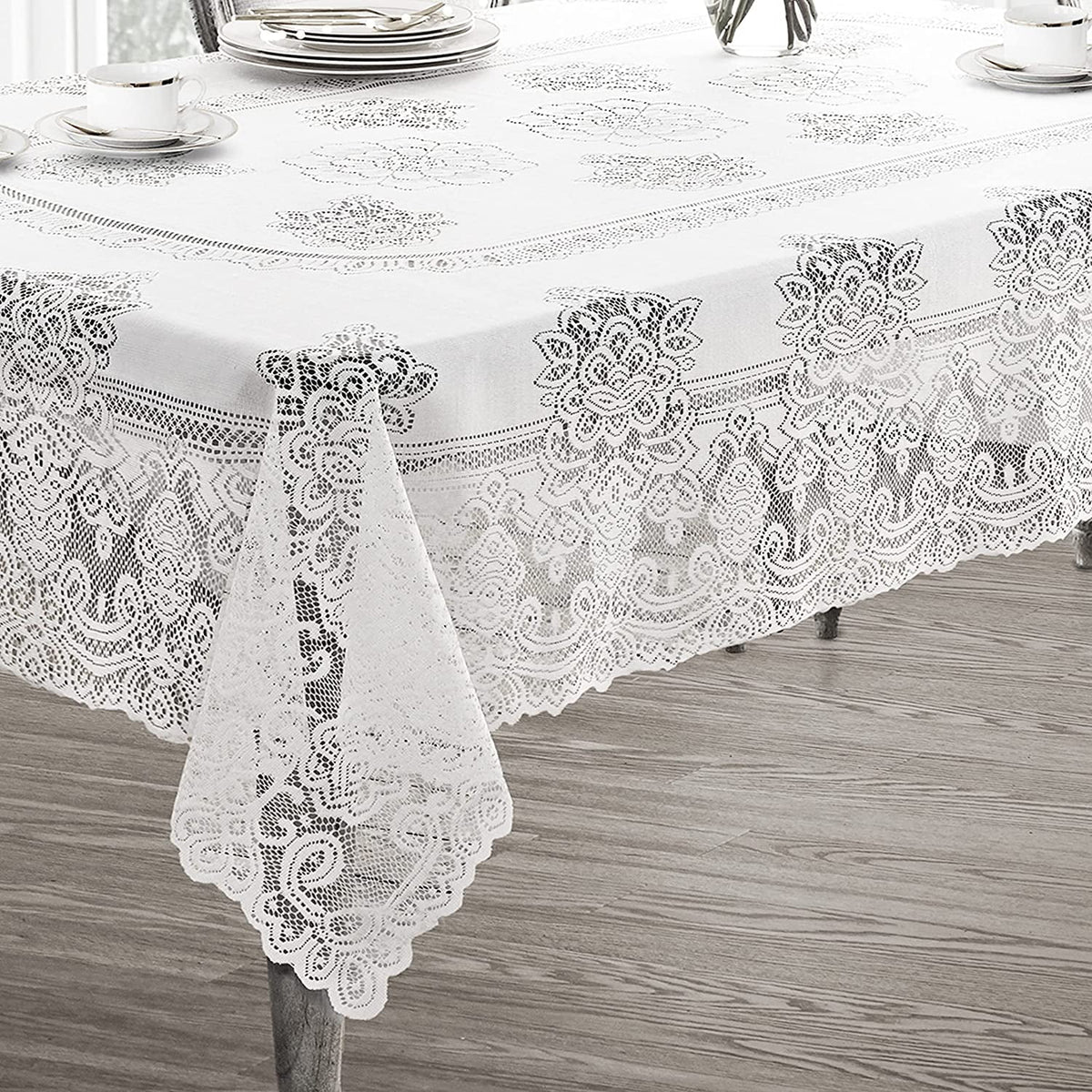 White Polyester Lace Tablecloth 52 x 70 Inch U5819