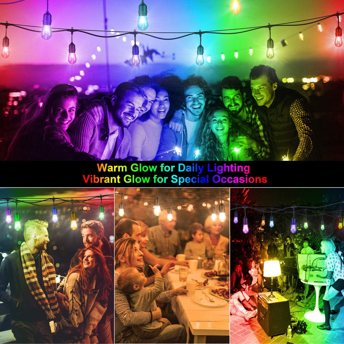 48FT RGB Cafe String Lights with 18 Shatterproof Edison Bulbs K834321