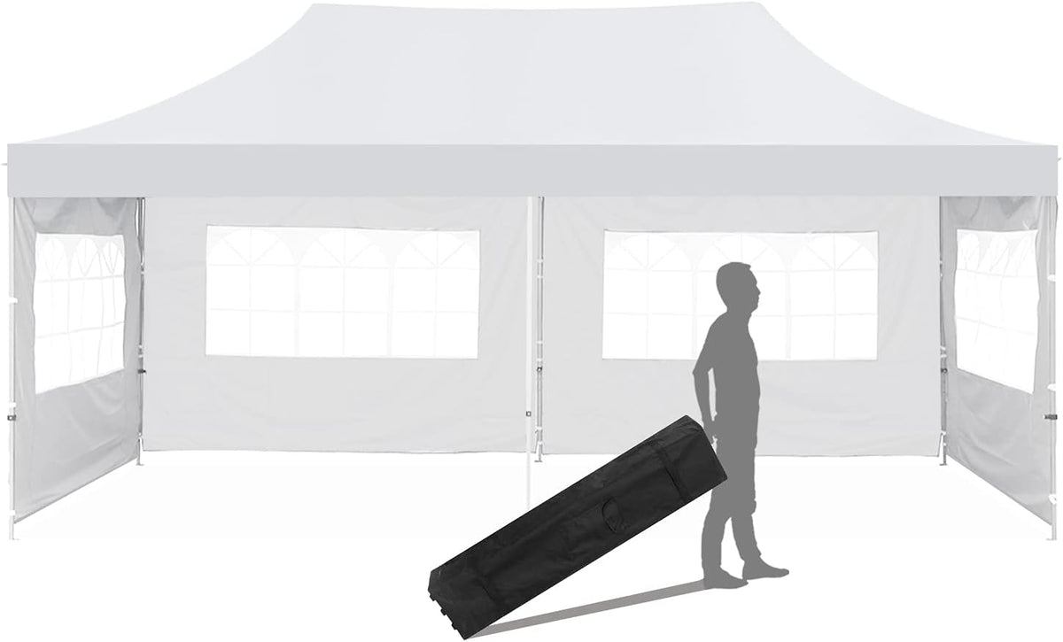 10x20 ft Pop up Canopy Tent with Removable Sidewalls and Wheeled Bag W8895