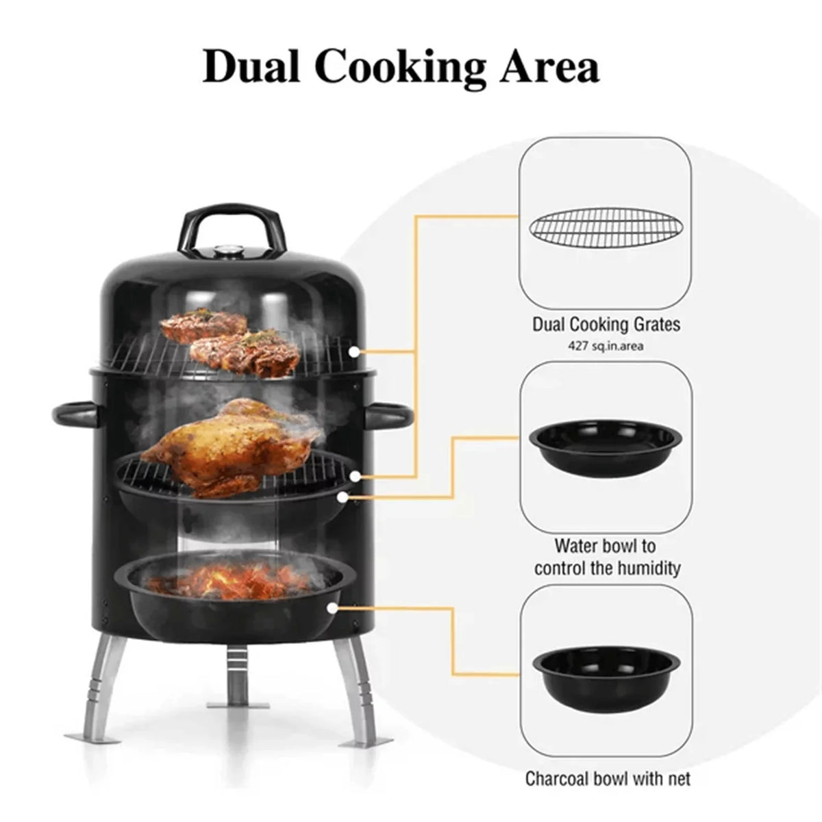 Portable Charcoal Grill & Smoker F342
