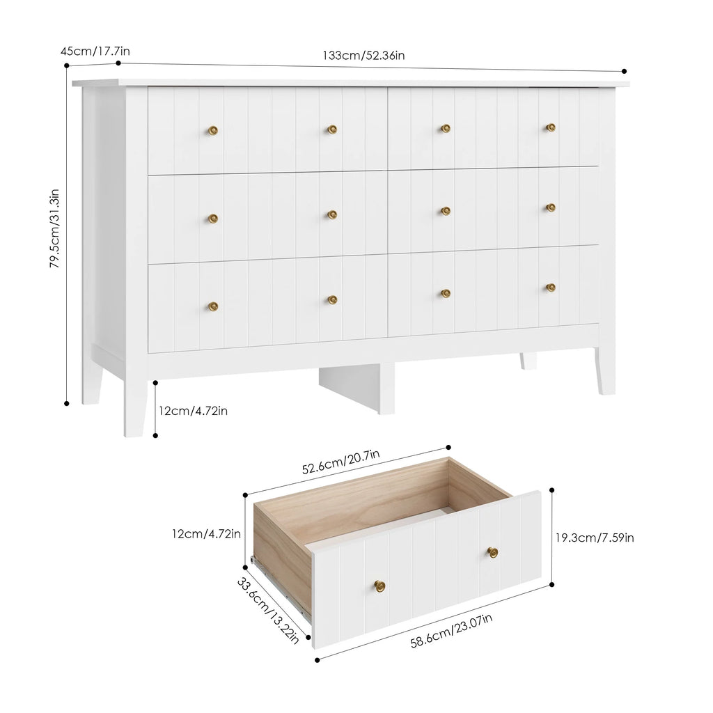 White 6 Drawer Wood Dresser B88601
