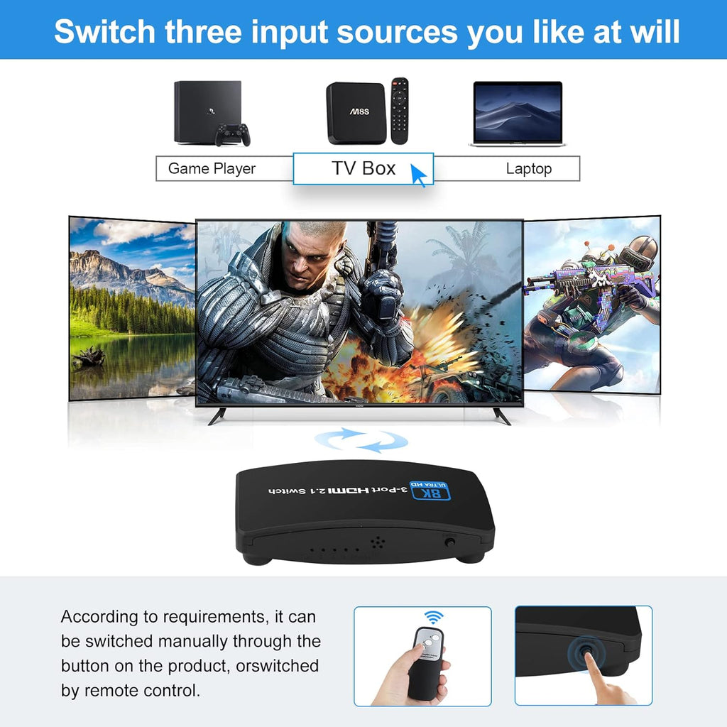HDMI 2.1 Switch 3 in 1 Out with Remote Control Pack of 2 M141