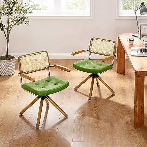 Rattan Faux Leather Office Chair with Wood Legs D781