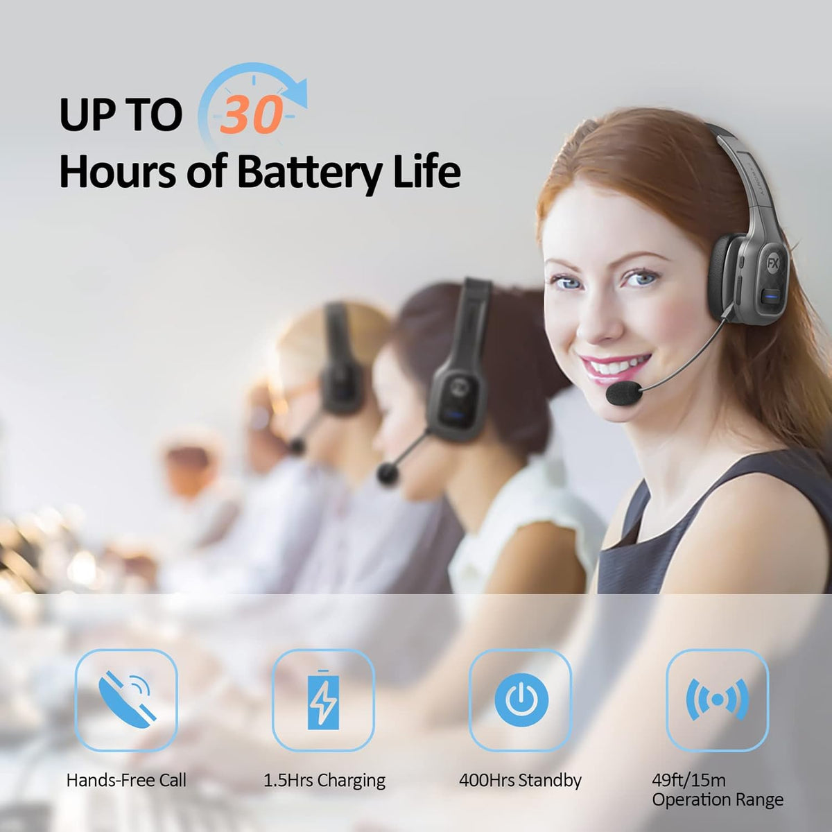 Bluetooth Headset with Microphone Noise Canceling, On-Ear Bluetooth 5.0 Multipoint Headphones, Pack of 2 T17887