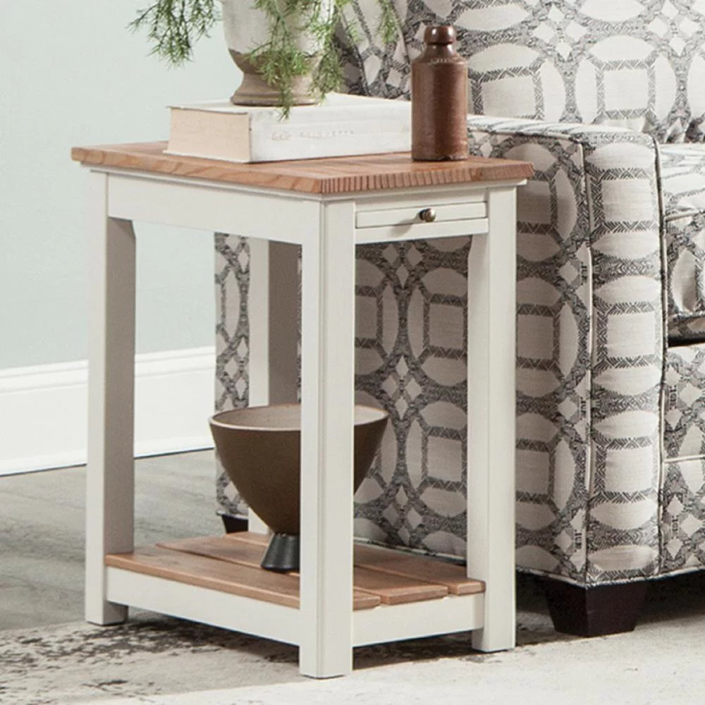 Ivory End Table with Pull-out Shelf V42721