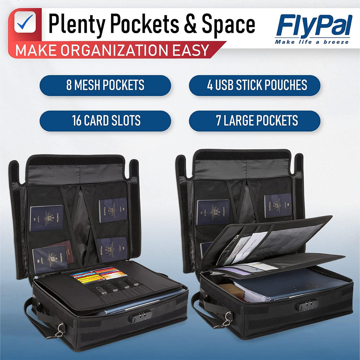 Fireproof Document Organizer Bag with Lock, 3-Layer File Storage Box, Waterproof File Holder, 17.5 x 13 x 5” M7539