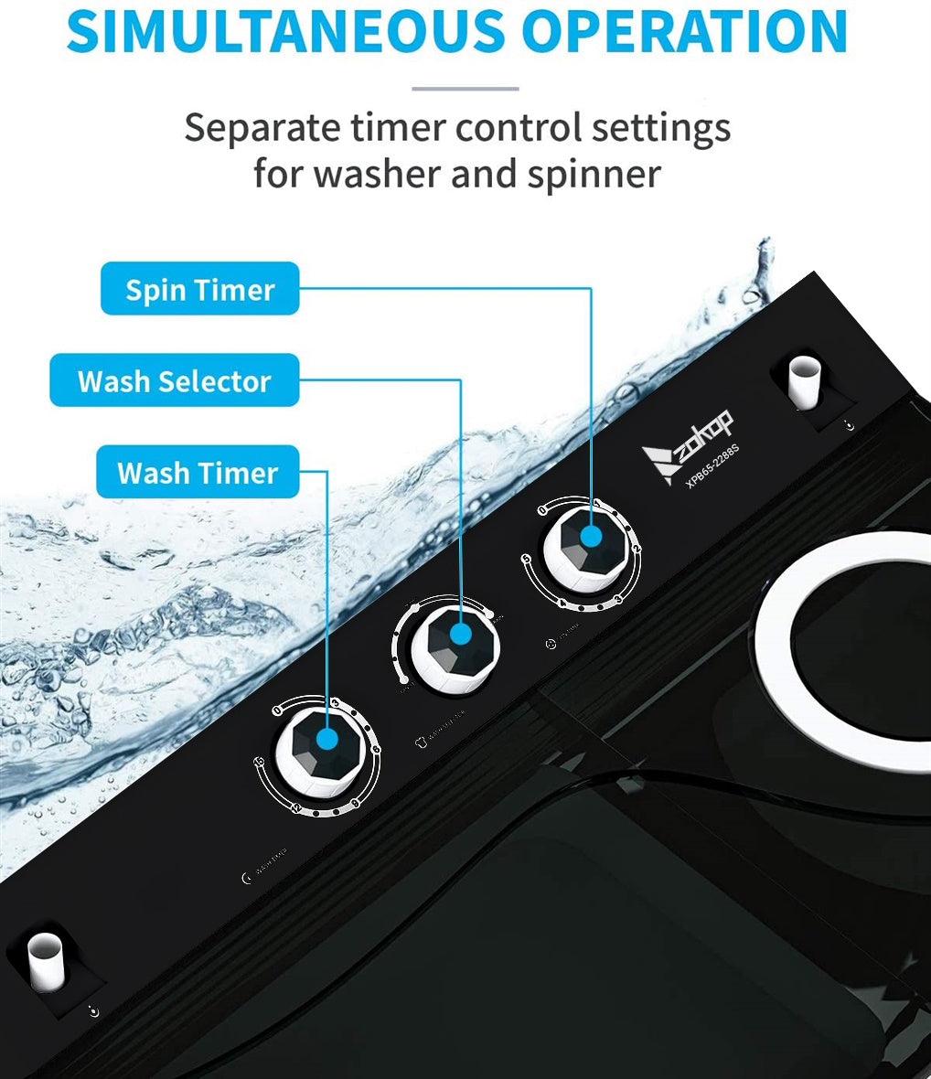 Semi-automatic Twin Tub Washing Machine with Built-in Drain Pump, 26Lbs, White&Black A860