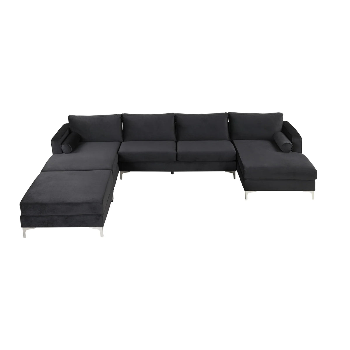Black Velvet U-Shape Sectional Sofa with Ottoman D255