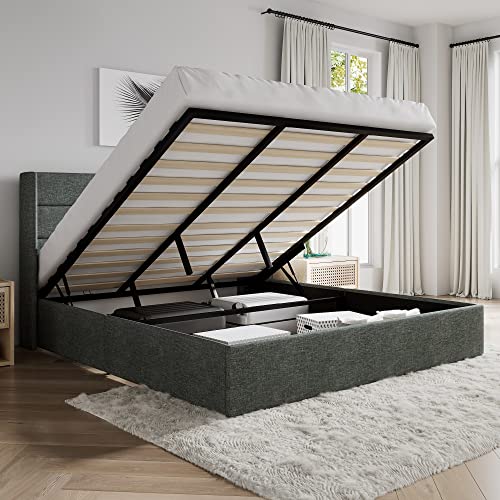 Queen Size White Velvet Upholstered Platform Bed with Storage J504447